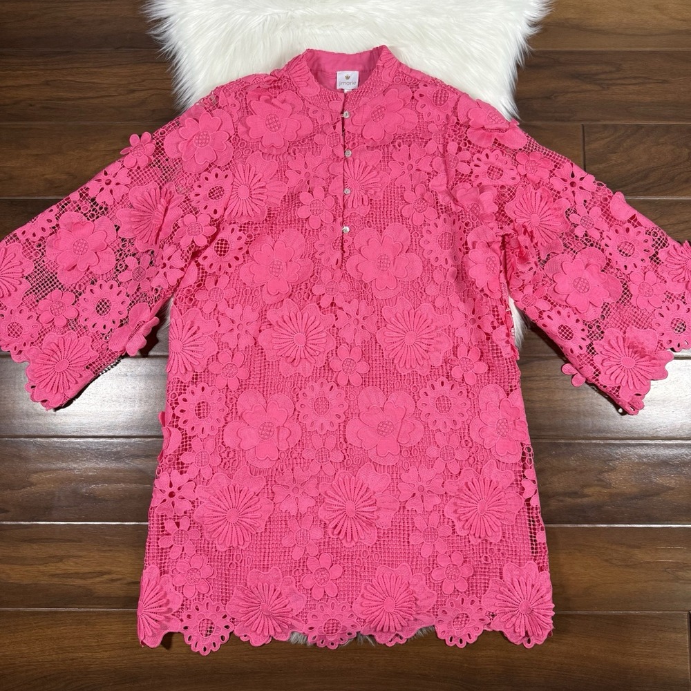 J.Marie Women's Size XS Pink Seraphina Floral 3D Lace Long Sleeve Dress